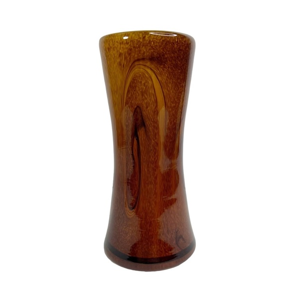 Root Beer Brown Swirled Speckled Glass Cylinder Vase - Picture 2 of 10